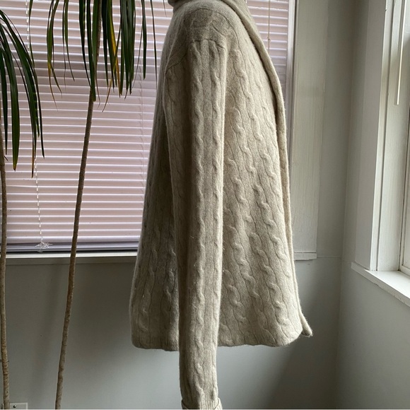 VINTAGE Super Soft Warm Cable Knit Open Front Cardigan Off White Size L - Picture 7 of 15